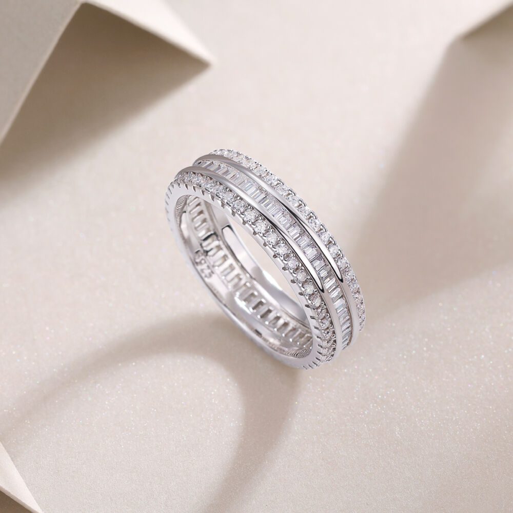 Three Row Diamond Ring Luxury Fashion Set Moissanite Silver Ring - Image 5