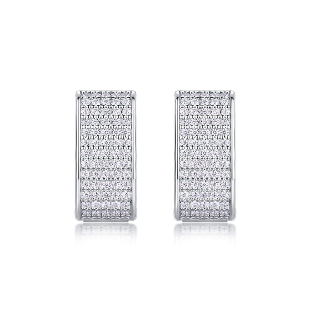 Light Rectangular Hoop Earrings – Multi-Row Mosan Diamond Sparkle - Image 3