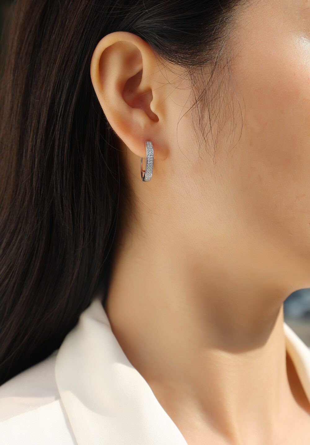 Lustre Hoops  Moissanite Pavé Earrings in Platinum-Plated S925 Silver - Image 4