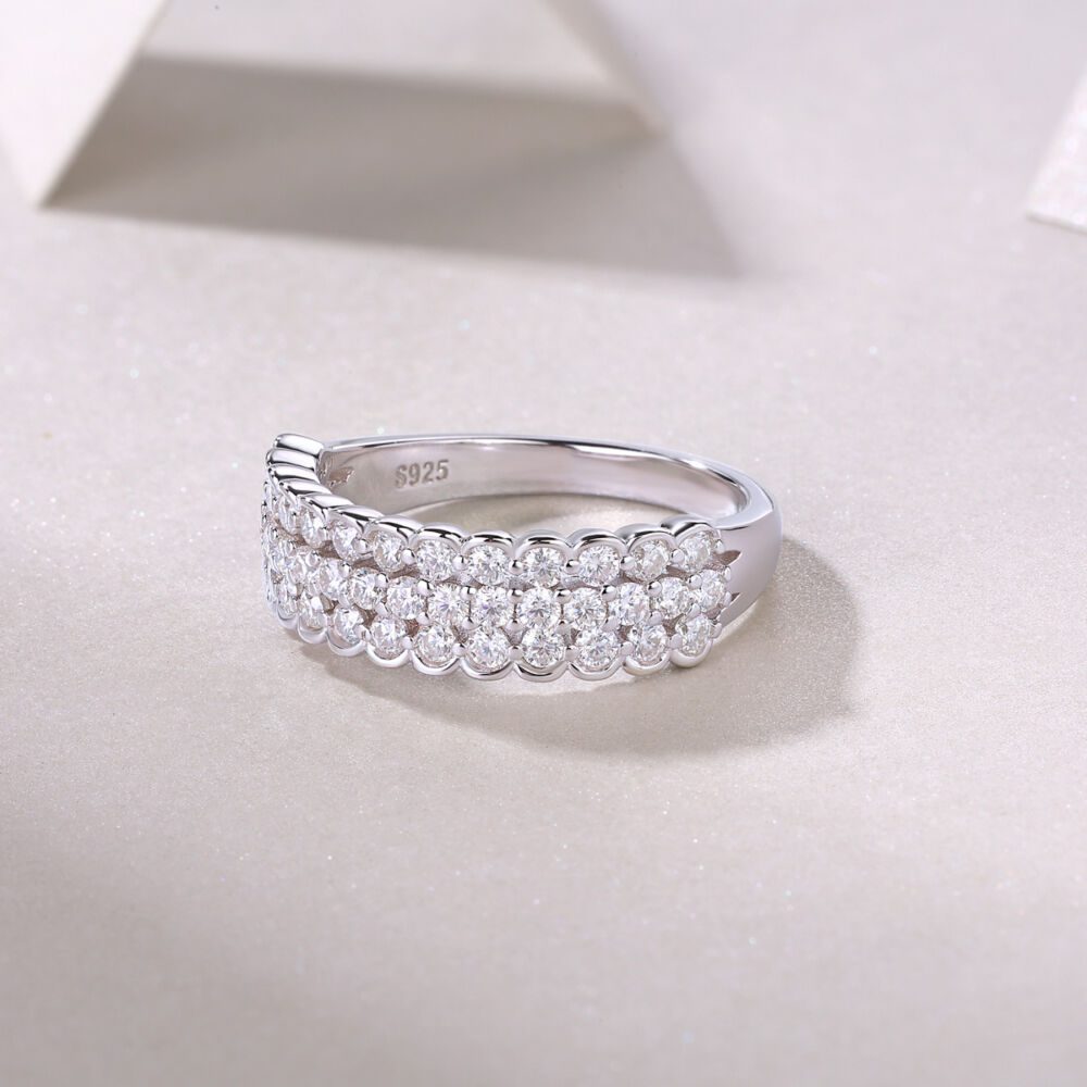 Multi-row Diamond Ring Luxury Fashion Set Moissanite Silver Ring - Image 5