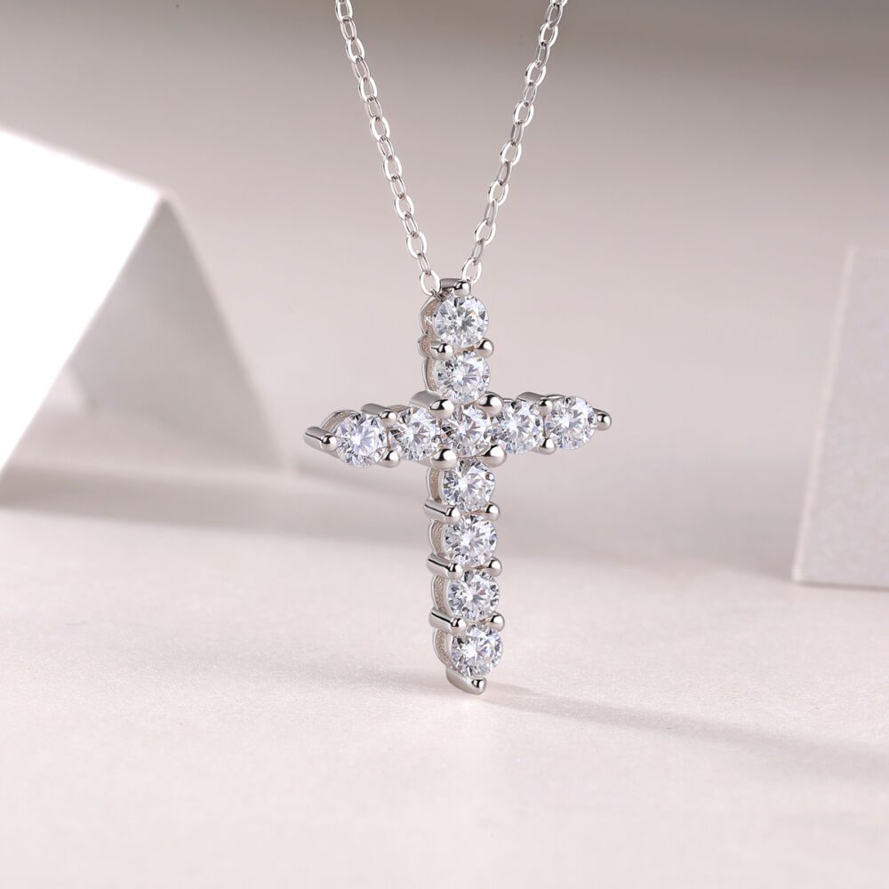Faith Luxury Fashion Diamond Pendant Necklace Set With Mosan Diamond Silver Ornaments - Image 3