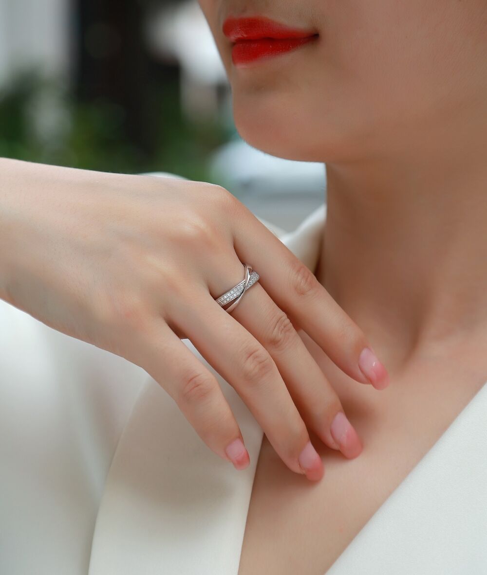 Wrap Around The Diamond Ring Luxury Fashion Set Moissanite Silver Ring - Image 5