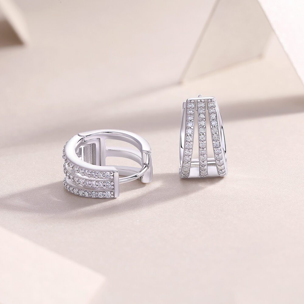 Trilux Hoops  Triple Row Moissanite Earrings in S925 Sterling Silver - Image 3