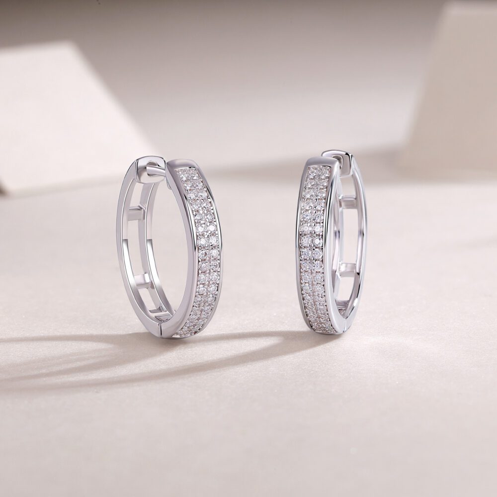 Lustre Hoops  Moissanite Pavé Earrings in Platinum-Plated S925 Silver - Image 2