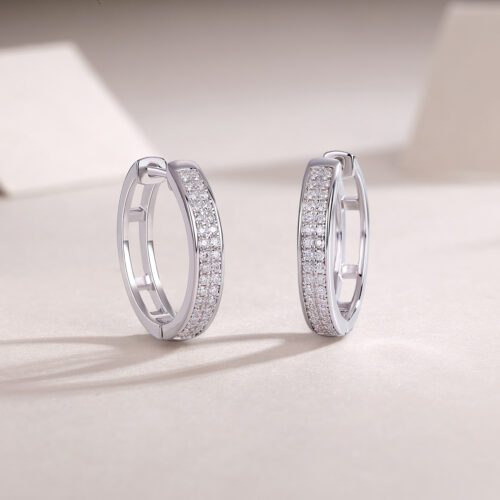 Lustre Hoops  Moissanite Pavé Earrings in Platinum-Plated S925 Silver